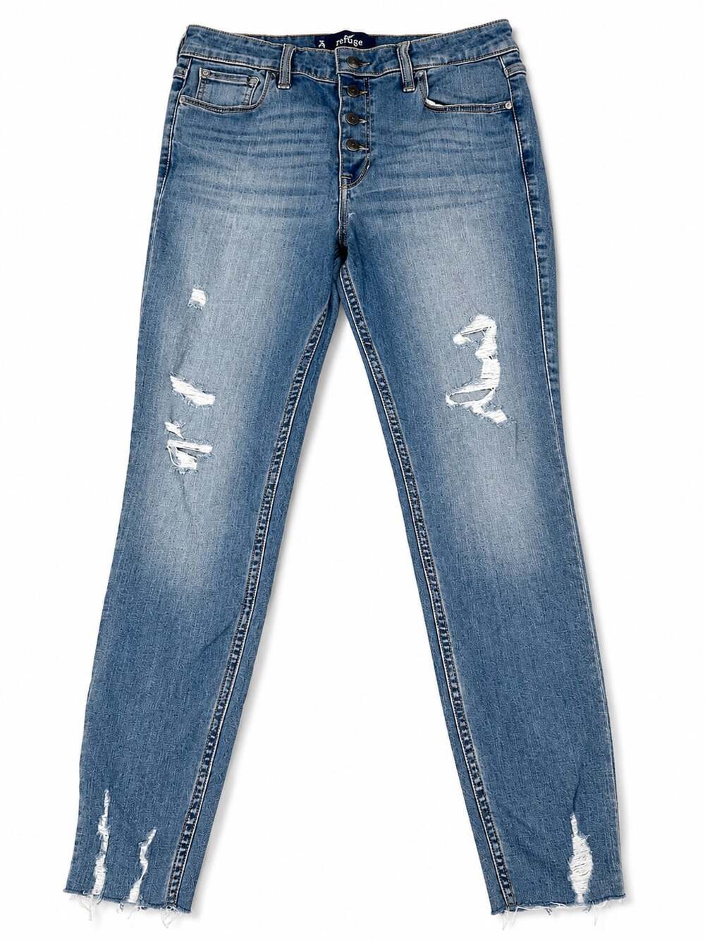 Hollister High-Rise Crop Super Skinny Classic Stretch Distressed Button-Fly Jean